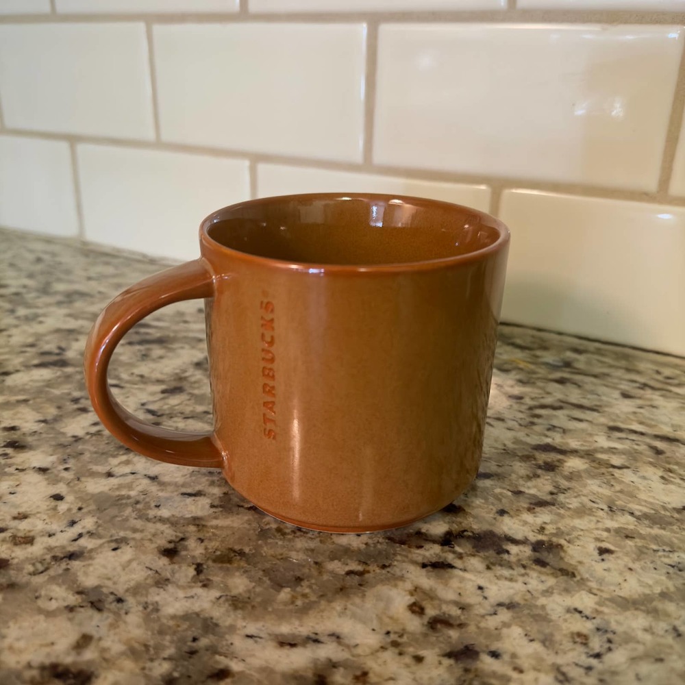 Starbucks 2013 Stoneware 14oz Coffee Mug Etched Logo Burnt Orange Brown